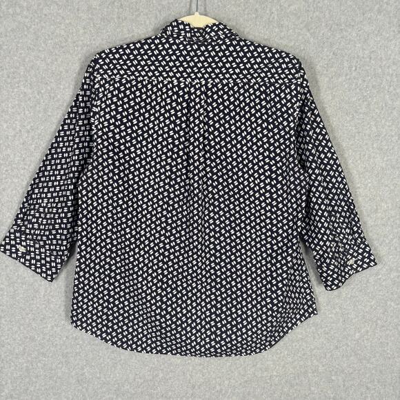 Lands End Shirt 10 Navy White Button Cotton‎ Stretch Sailor Career Office Casual - Picture 9 of 12